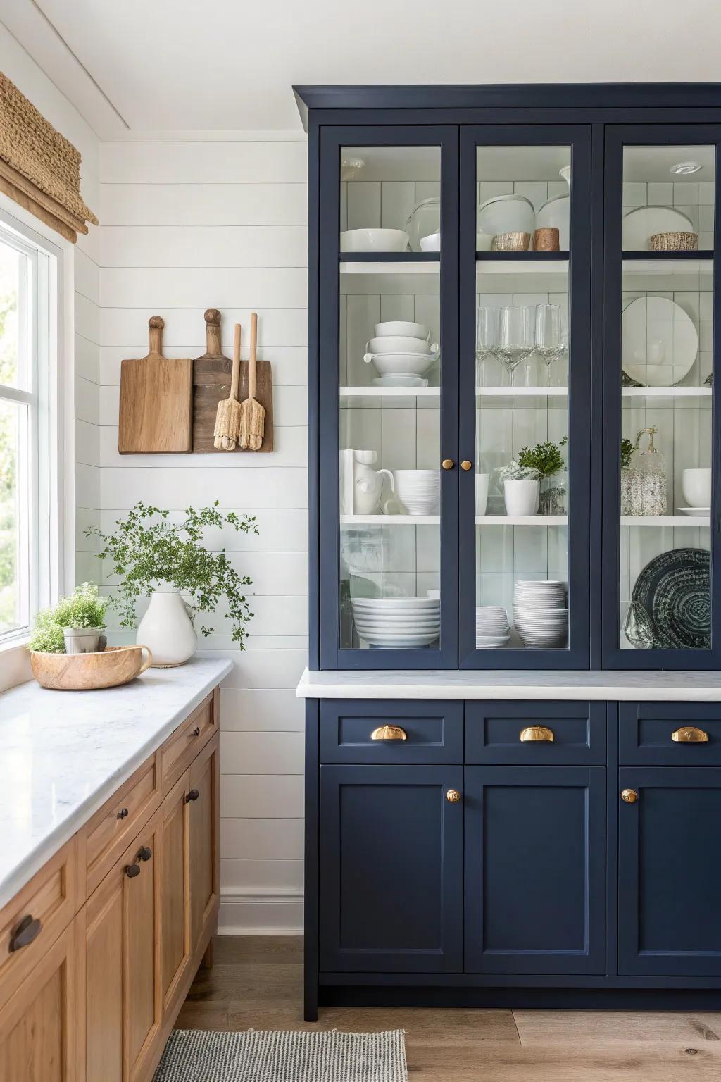 Showcase your style with glass-panel cabinets that add elegance and transparency.