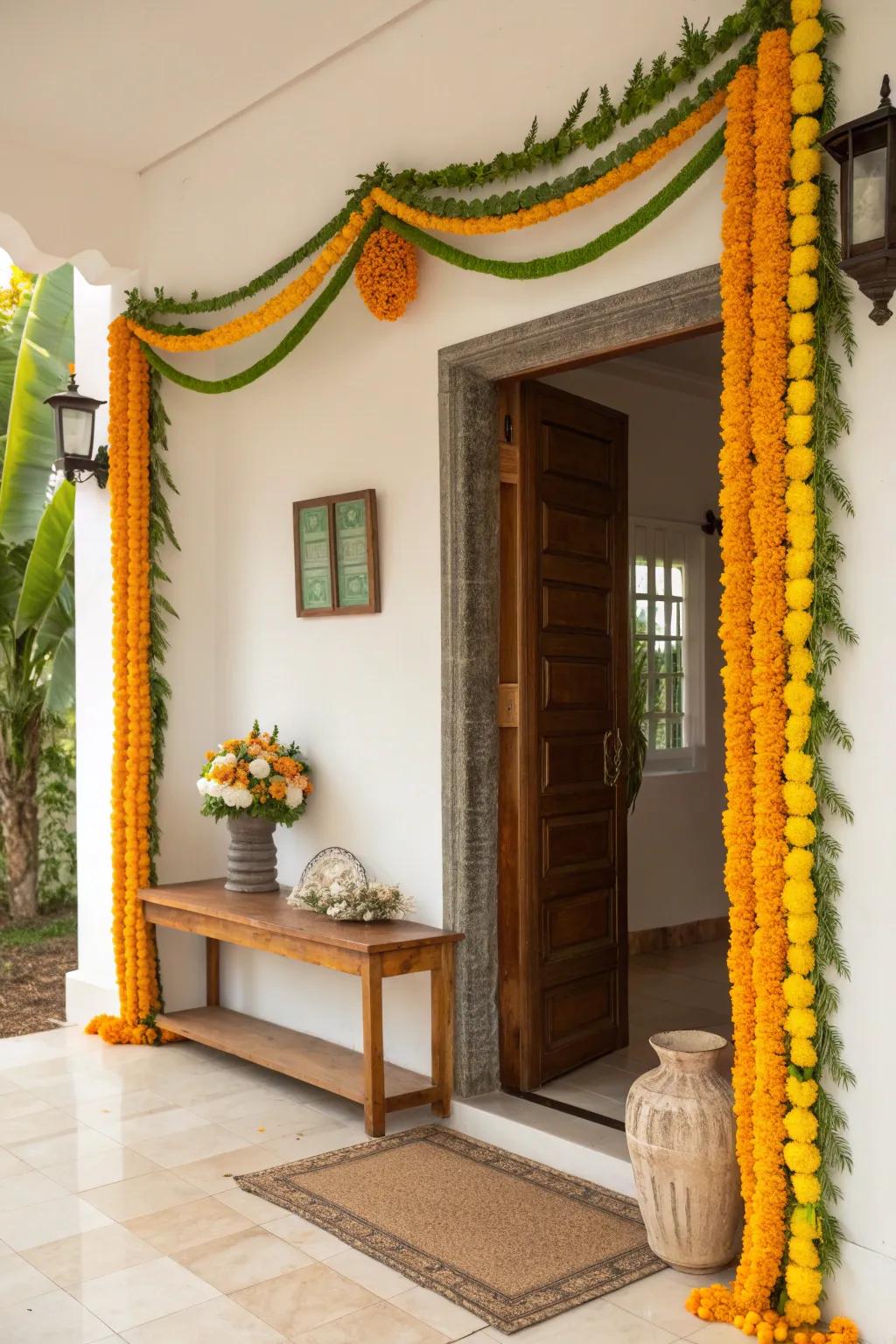 Create a welcoming entrance that radiates warmth and festivity.