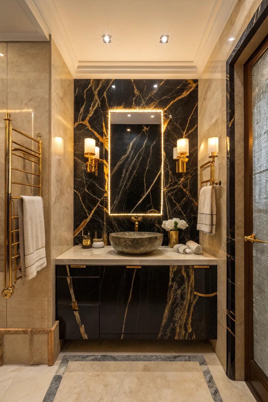 Let onyx steal the show as a striking focal point in your bathroom design.