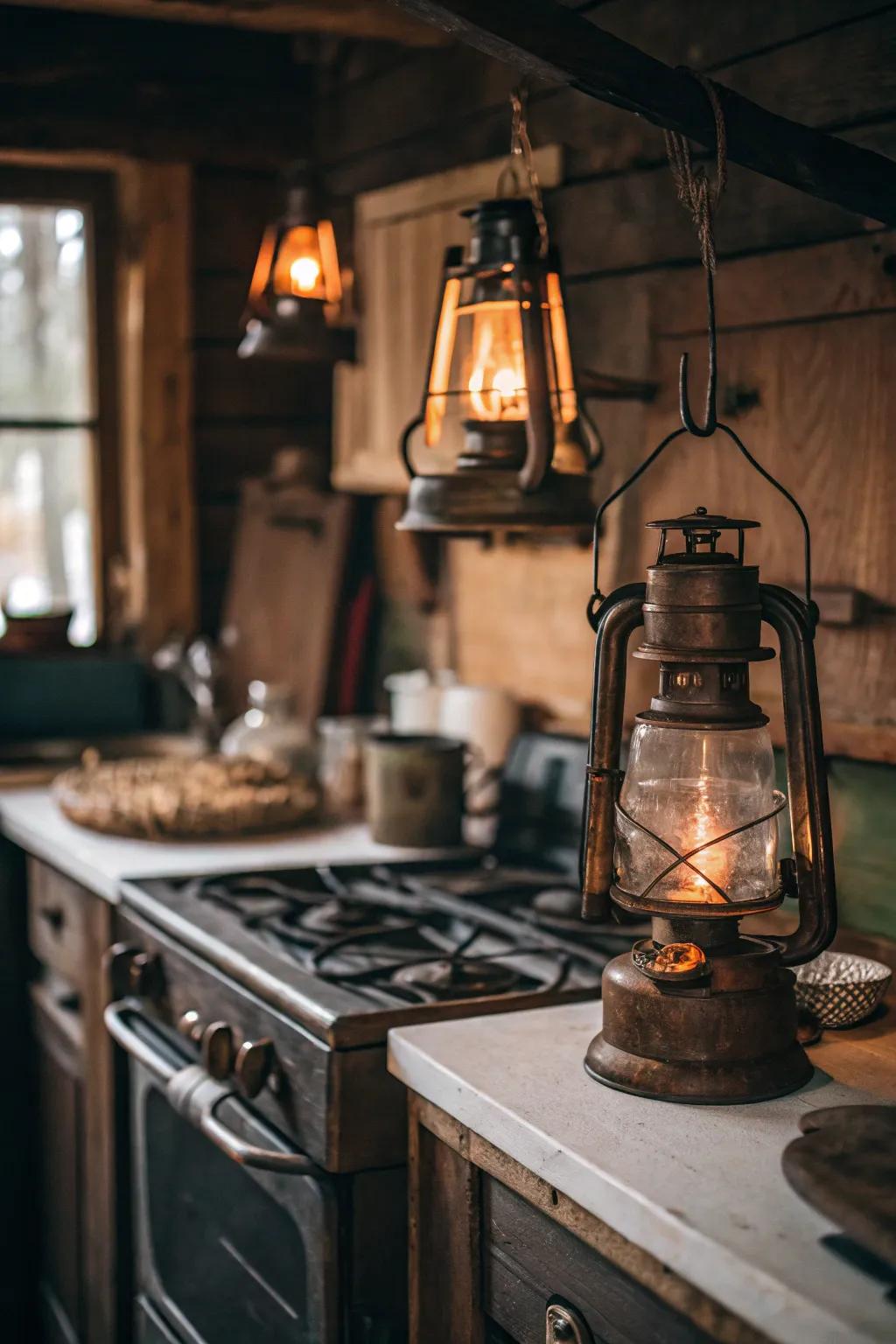 Step back in time with vintage lanterns that add warmth and nostalgia to your kitchen.