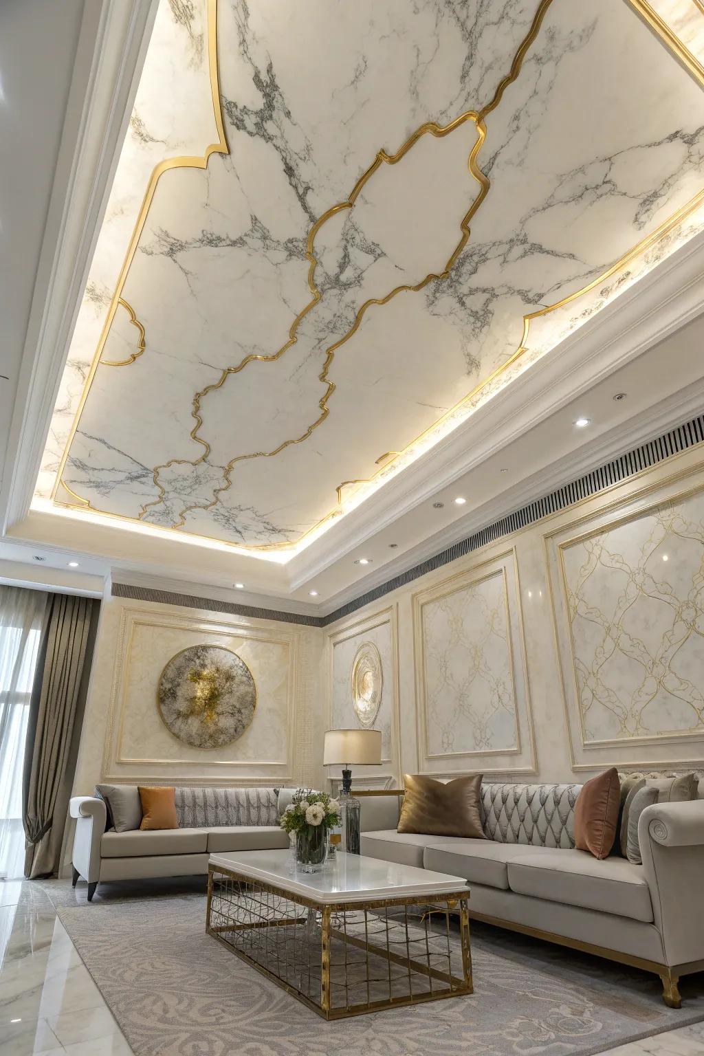 Elevate your space with a marble effect ceiling, adding a touch of luxury and sophistication. 💎 #MarbleDesign #LuxuryInteriors