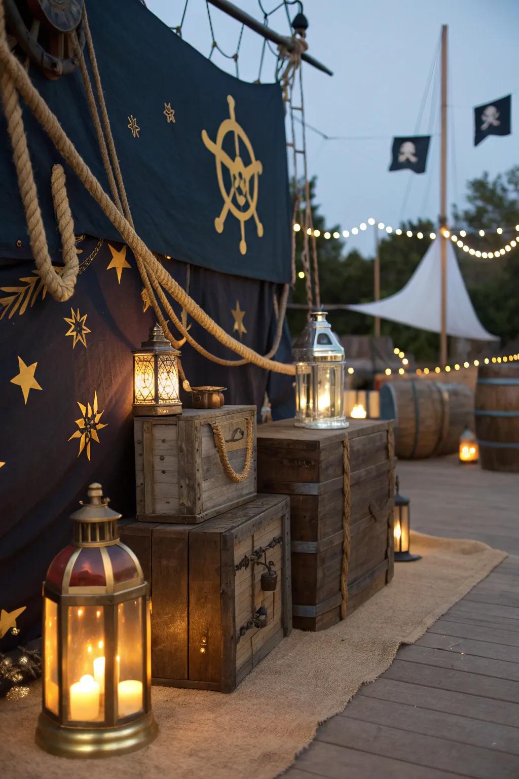 Create a magical ambiance with lanterns that light the way aboard your pirate ship.