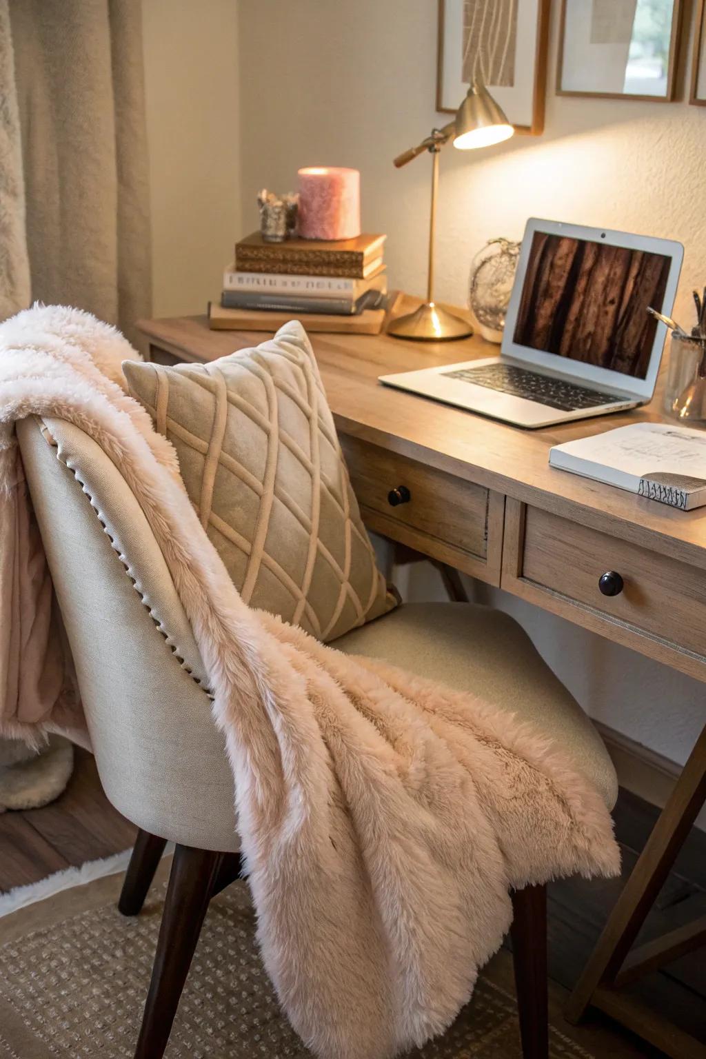 Add warmth and texture to your workspace with inviting textiles.