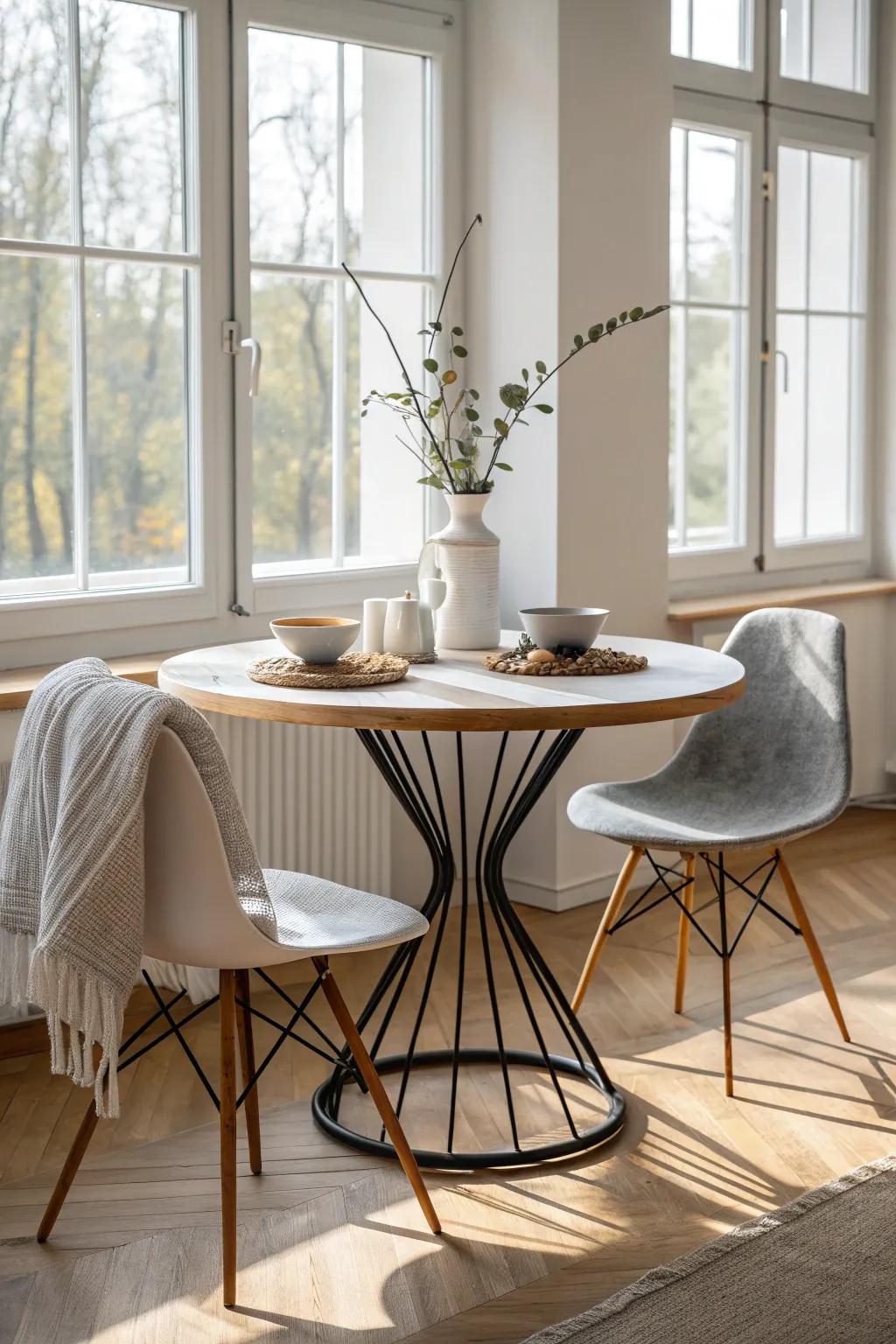 Merge warmth and toughness with a metal and wood fusion base that stands out.