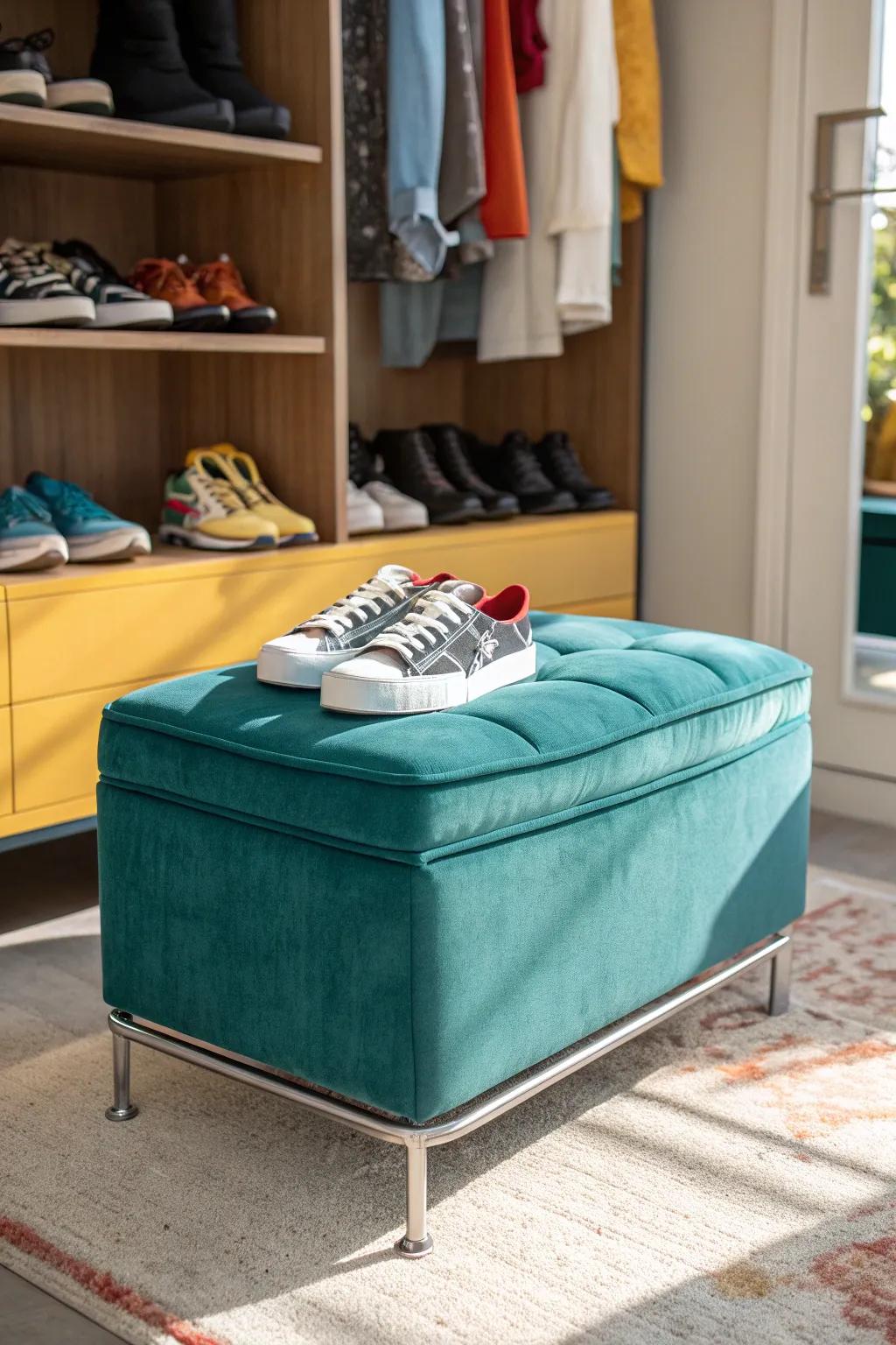 Add style and function to your sneaker closet with a chic ottoman. #DualFunction #ChicStorage