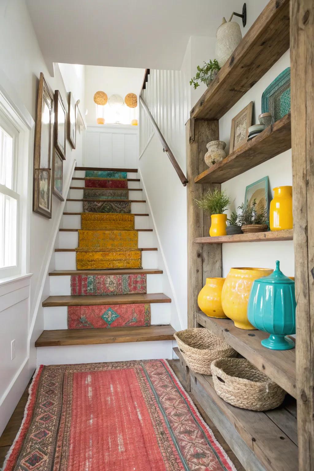Infuse rustic charm into your stair landing with reclaimed wood accents.