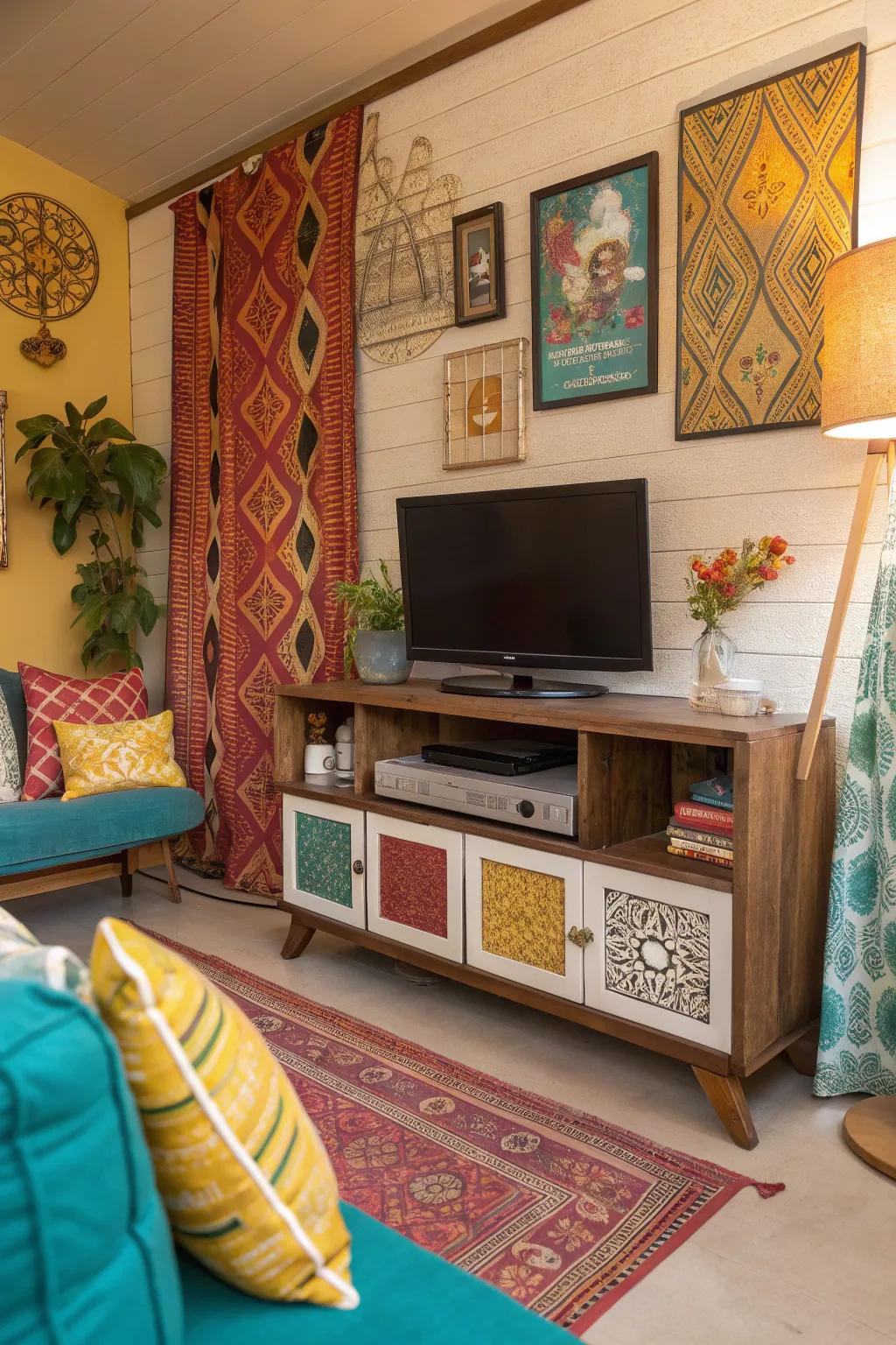 An eclectic mix of styles makes your TV nook truly one-of-a-kind. ✨ #EclecticStyle #PersonalTouch