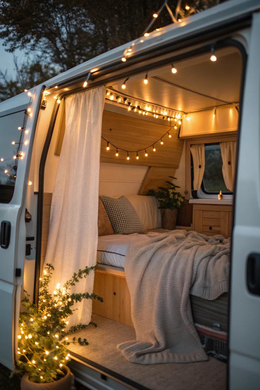 Set the mood with ambient lighting that transforms your van into a cozy nook. 💡 #AmbientLighting #VanLife