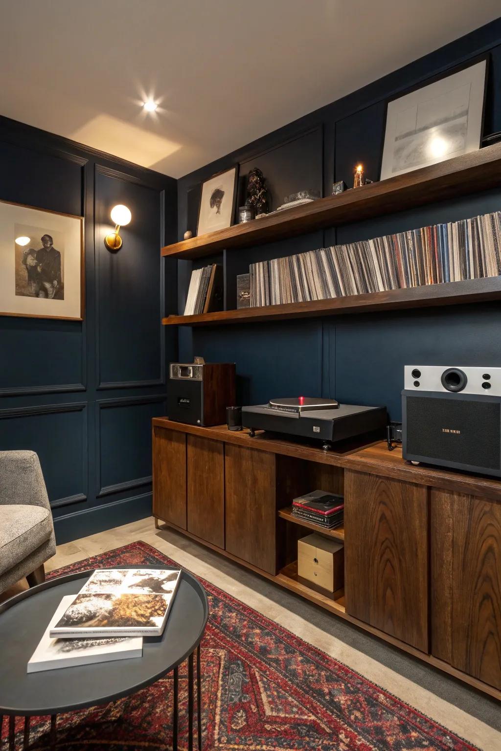 Optimize sound and space with floating speaker shelves.