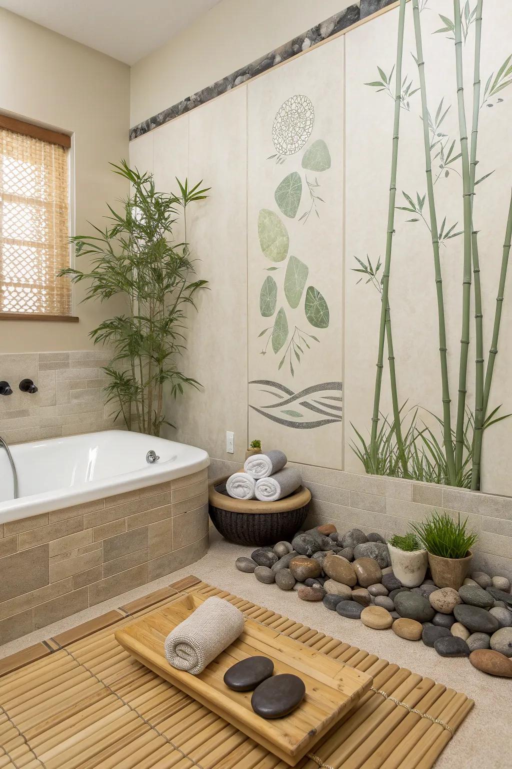 Create a tranquil oasis with zen garden-inspired decals for a calm bathroom retreat.