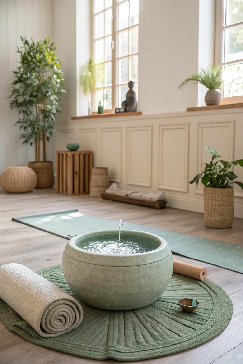 Let the soothing sound of water elevate your yoga space into a tranquil haven.