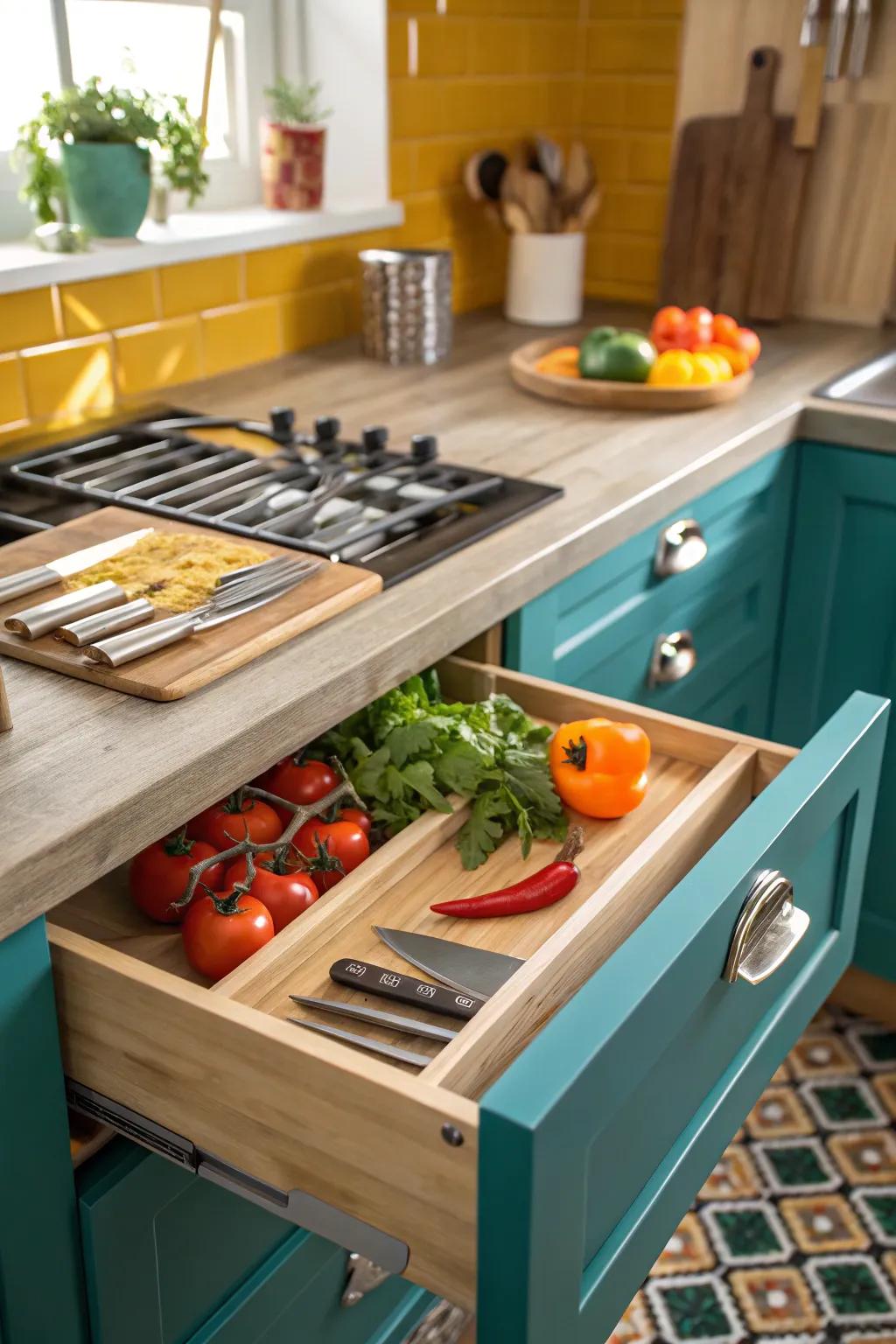 Create more counter space with pull-out cutting boards that blend convenience with clever design. 🔪 #KitchenTips #SpaceSaver