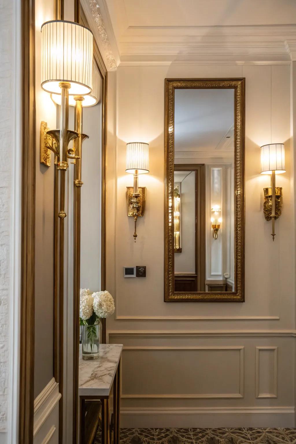 Elevate your space with sophisticated wall sconces. ✨ #ElegantEntry #LightingDesign