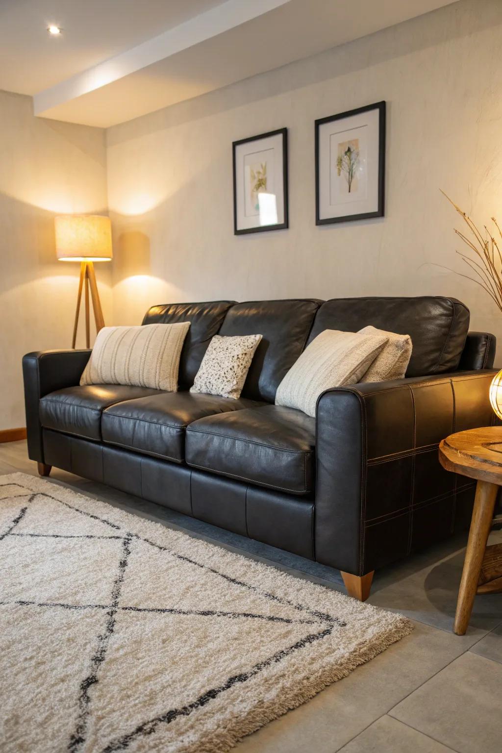 A perfect balance of light and dark makes this living room feel fresh and inviting. #BalancedDesign #LightAndDark #LivingRoomInspo