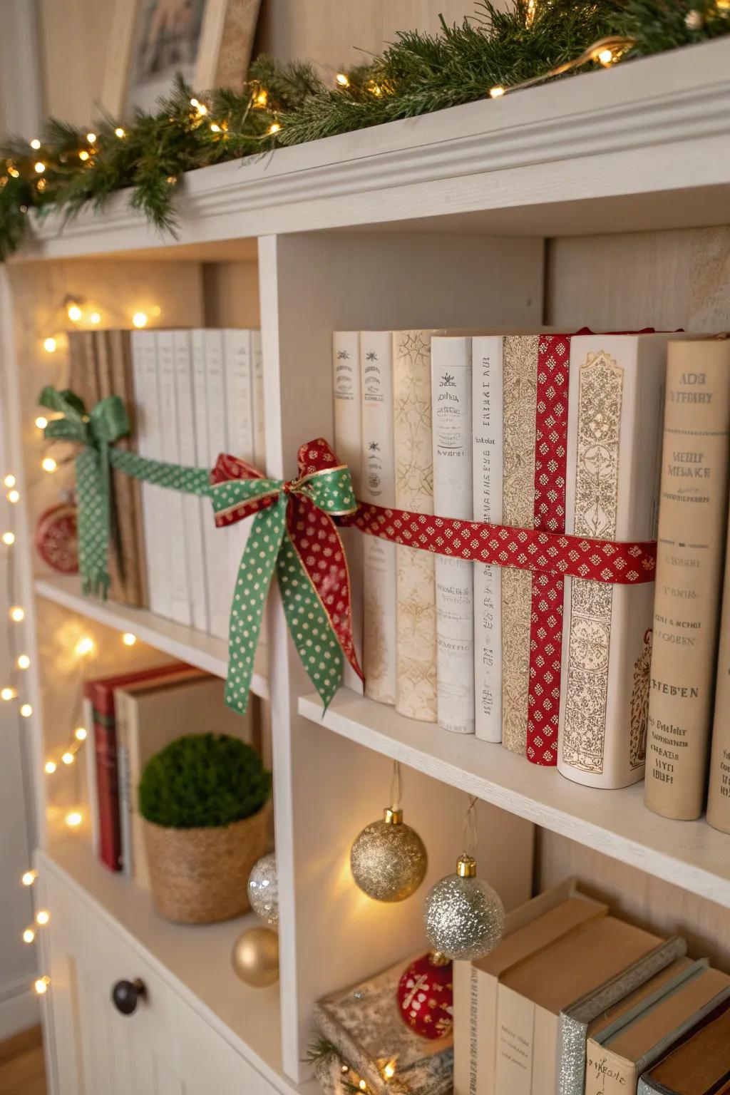 Add a creative twist with adorned book spines. 🎀