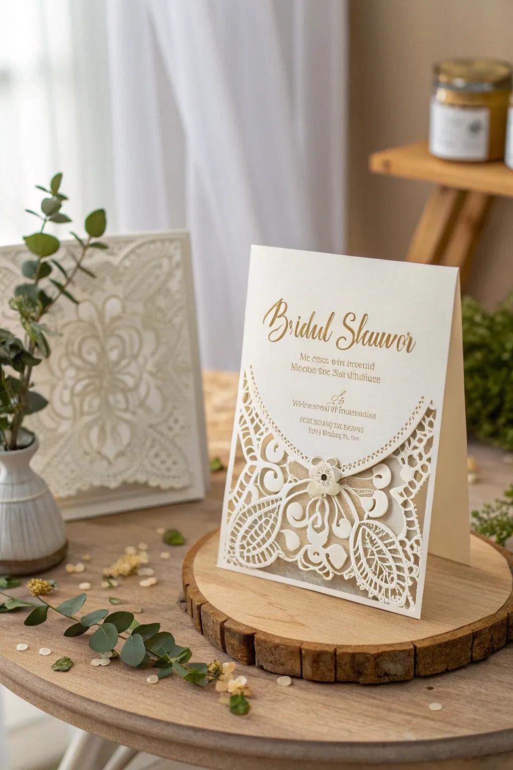 Laser-cut designs provide intricate detail and sophistication to your card.