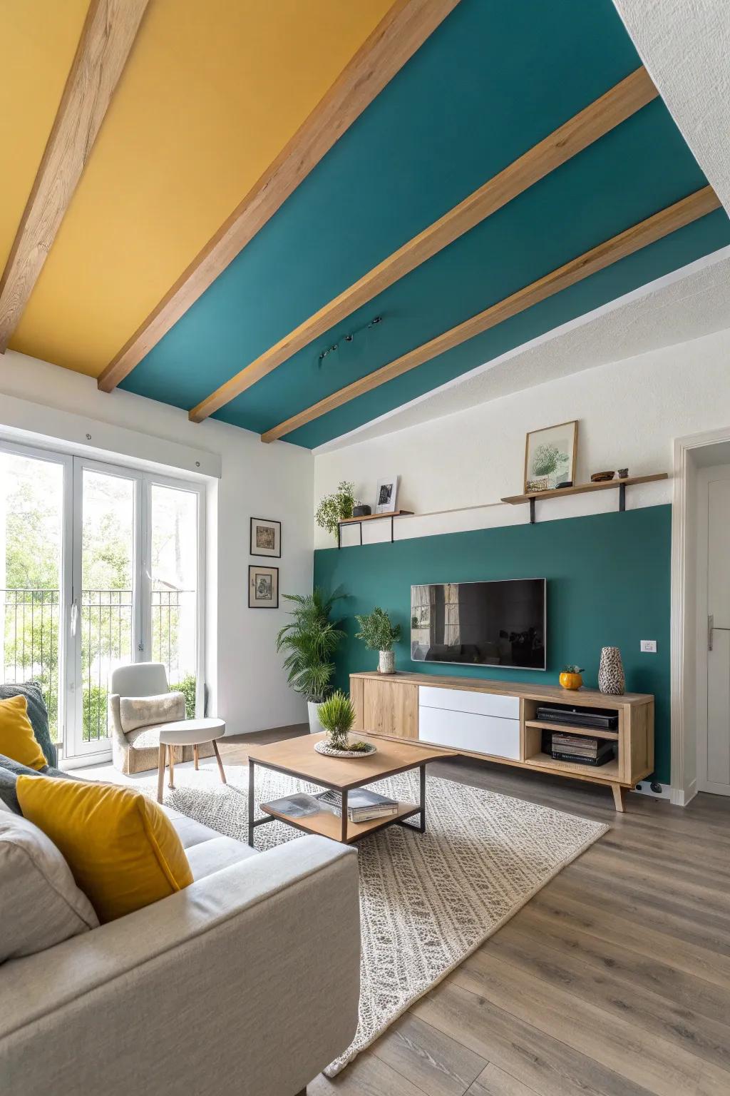 A pop of color on soffits brightens up any room, infusing it with vibrant energy.