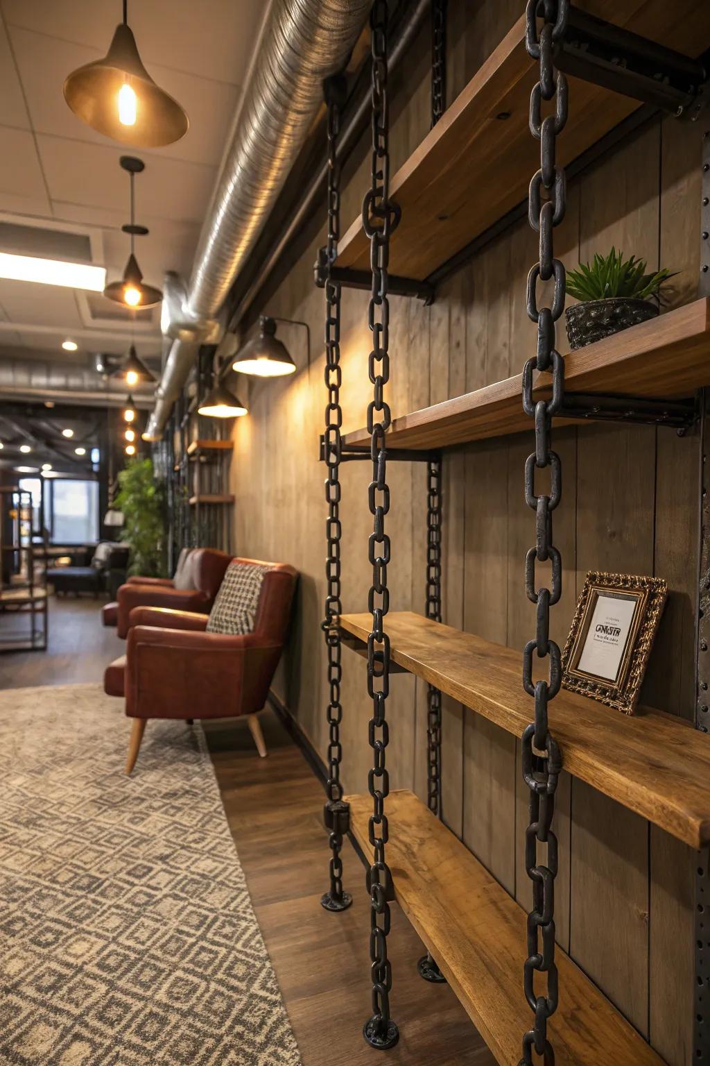 Pipe shelves offer a robust and stylish option for chain storage. 🛠️ #IndustrialStyle #DecorInspo