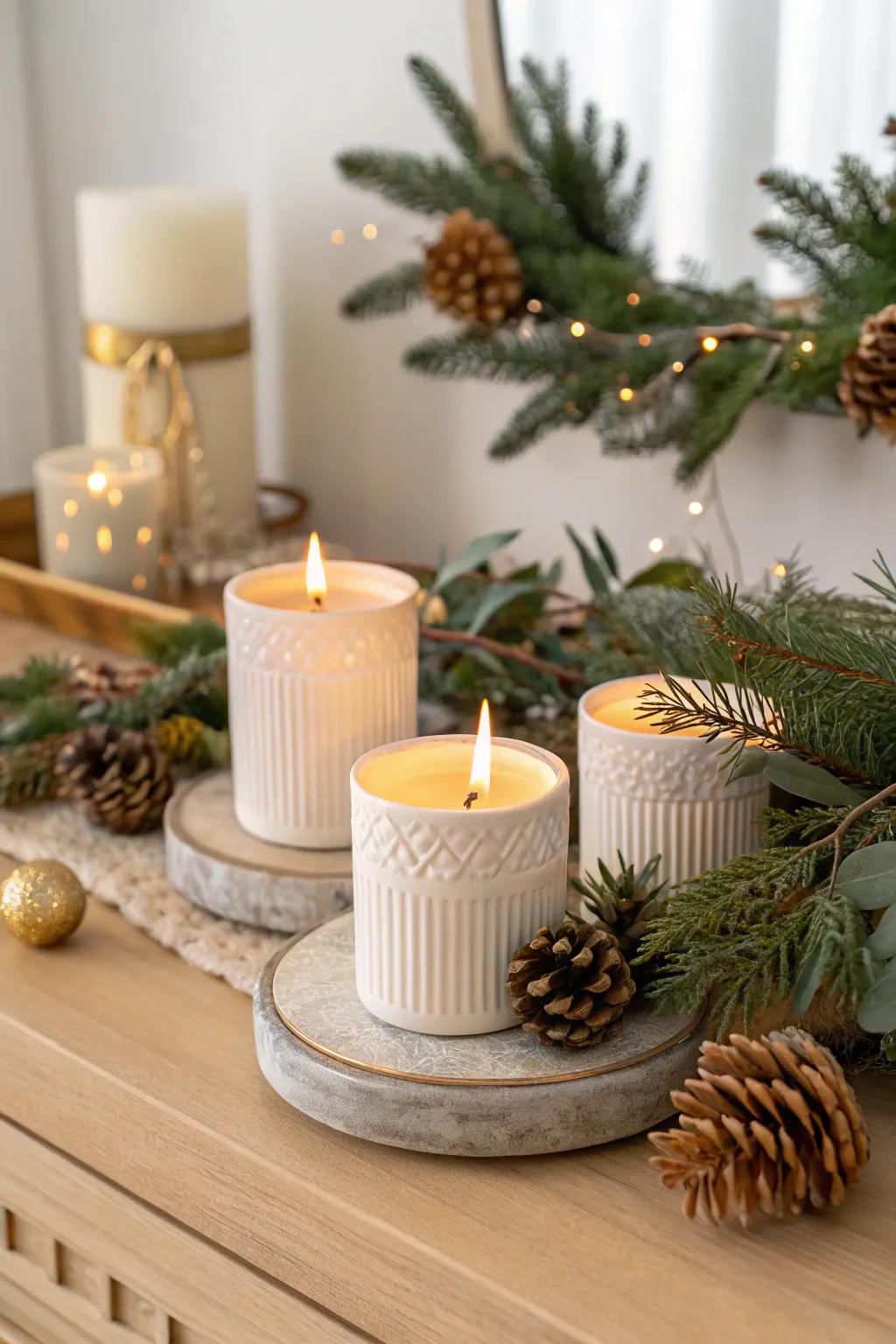 Create a cozy mood with beautiful candle holders that light up your workspace.