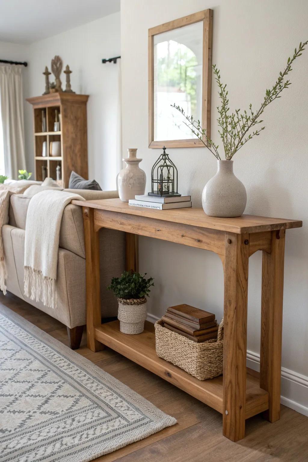 Repurpose a church pew into a creative console table, adding style and functionality to your space. 🎨 #CreativeFurniture #DesignInspiration