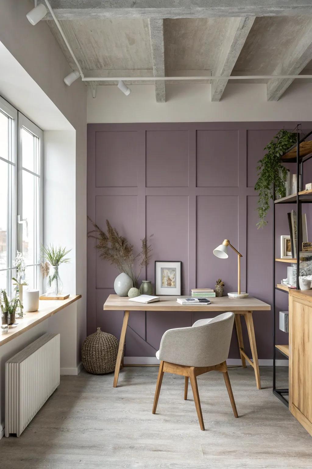 Inspire creativity with muted purple tones that add a touch of mystery and elegance. 💜 #CreativeDesign #MysticalOffice