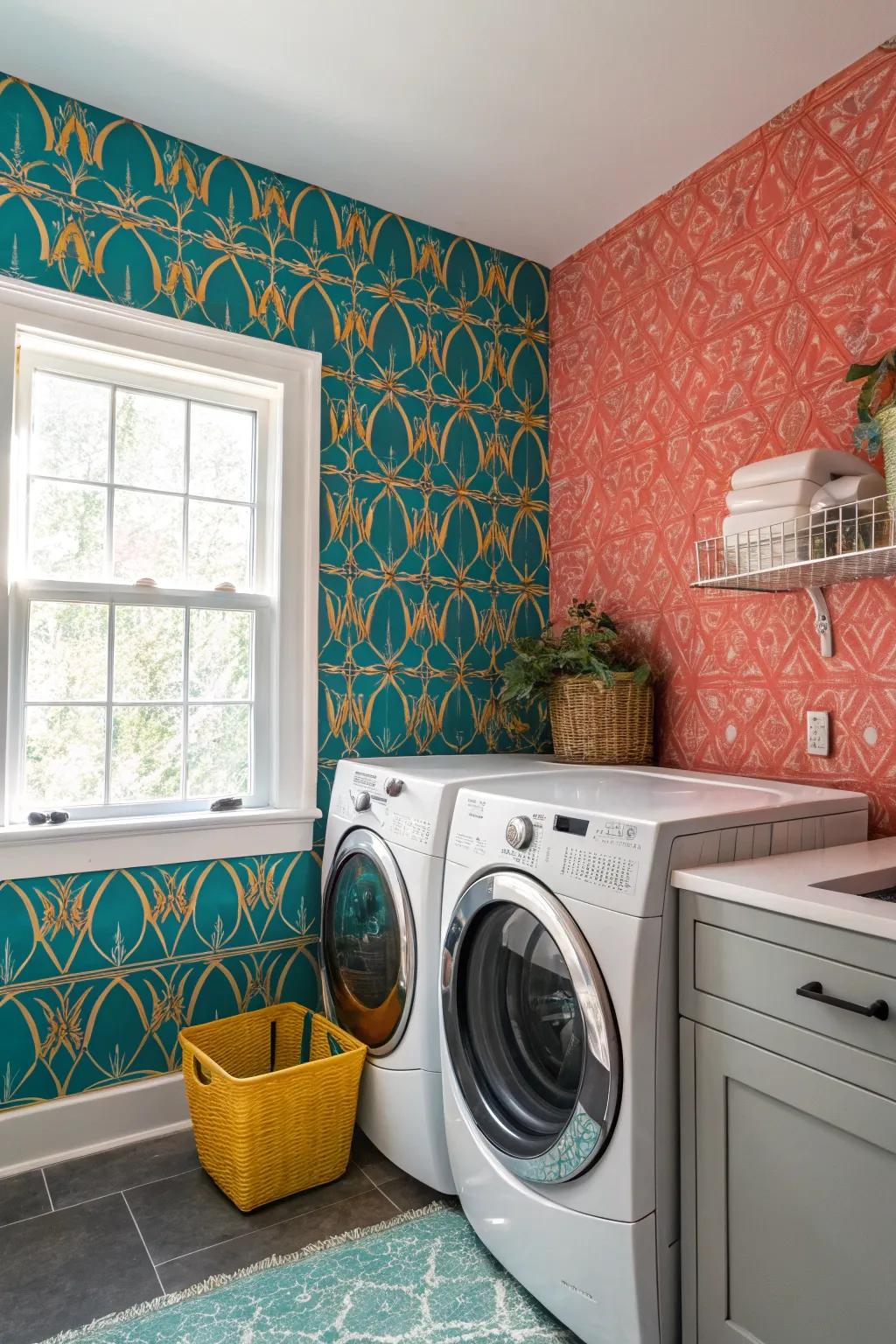 Bring personality to your laundry space with a striking accent wall.