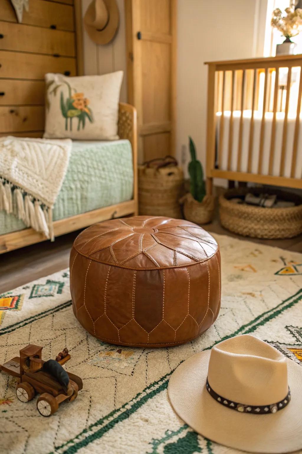 Leather accents add richness and authenticity to your Western-themed nursery. 🐎 #LeatherLove
