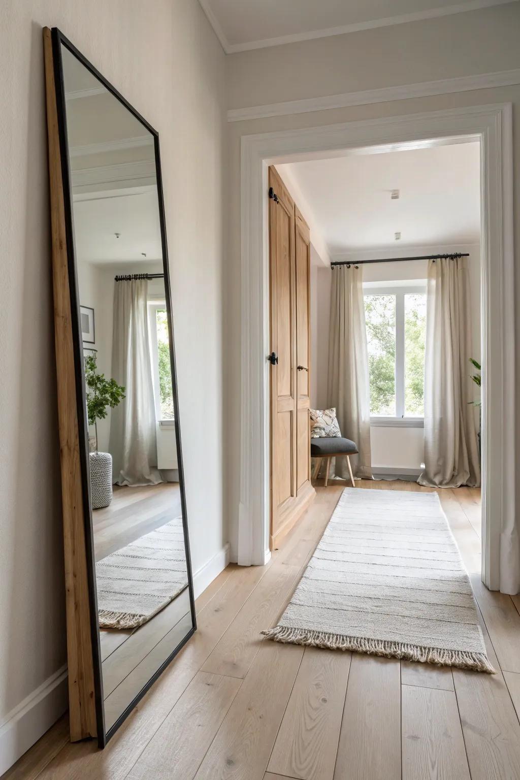 Achieve a sleek, minimalist look with frameless mirrors in your hallway. #MinimalistDesign