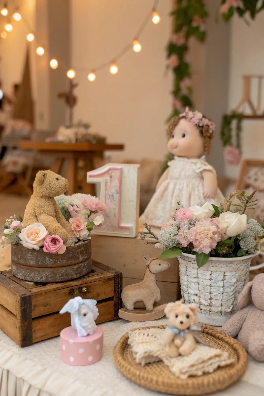 Add nostalgia and charm with vintage toy centerpieces that delight young and old.