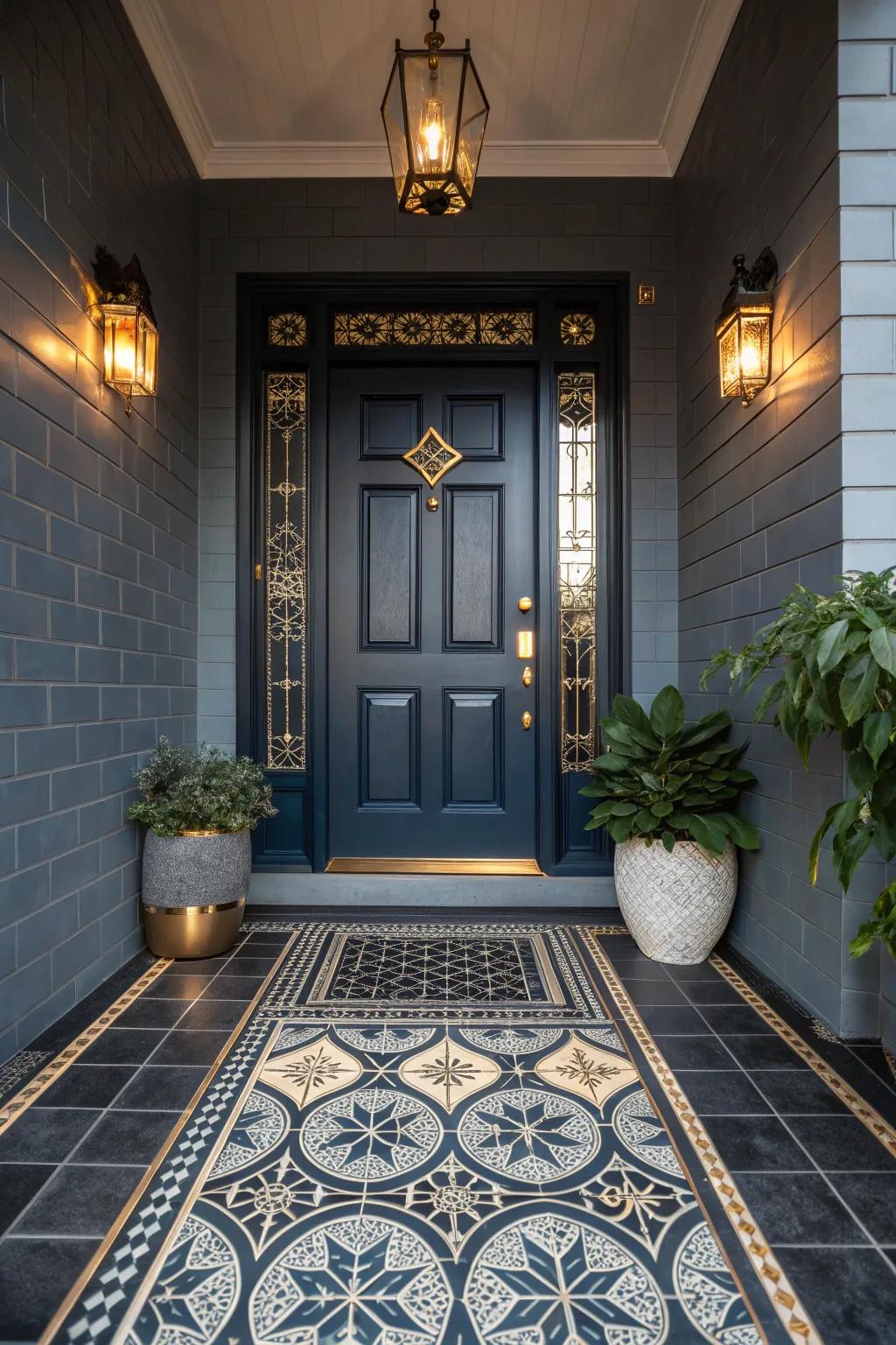 Mosaic inlays add artistic flair to any entryway, creating a unique focal point.