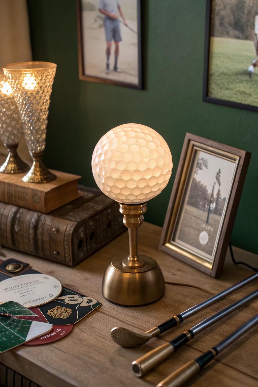 💡 Light up your space with a golf ball lamp that adds character and charm. #LightingDesign #GolfMemories #HomeStyle