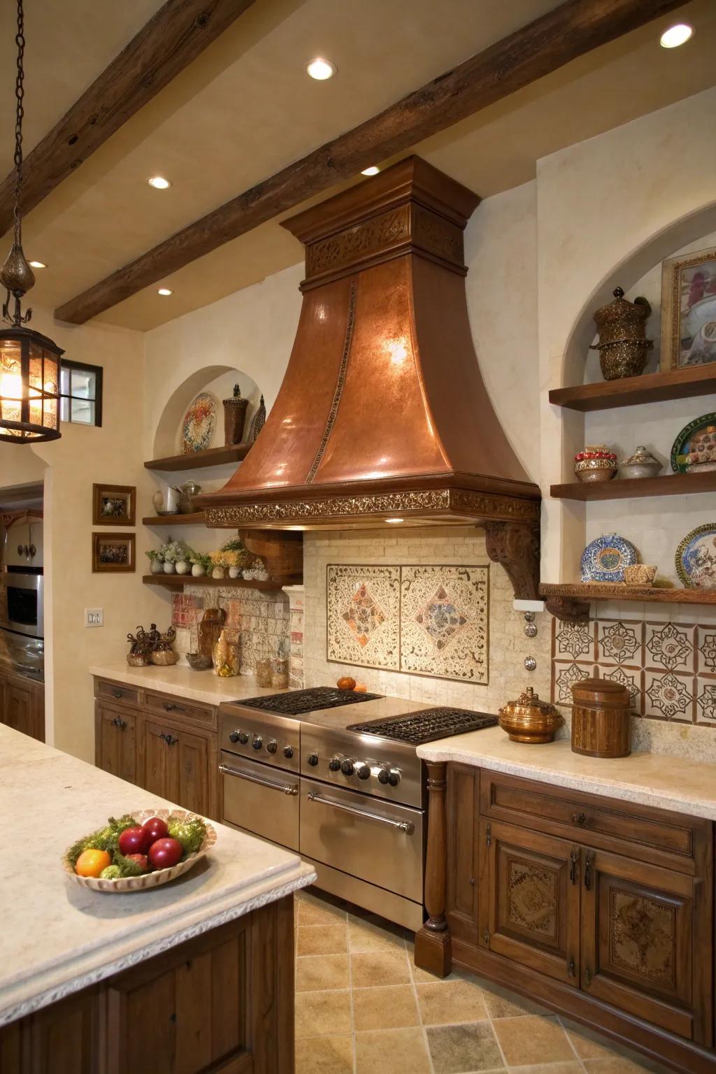 A copper range hood adds warmth and sophistication to your kitchen.