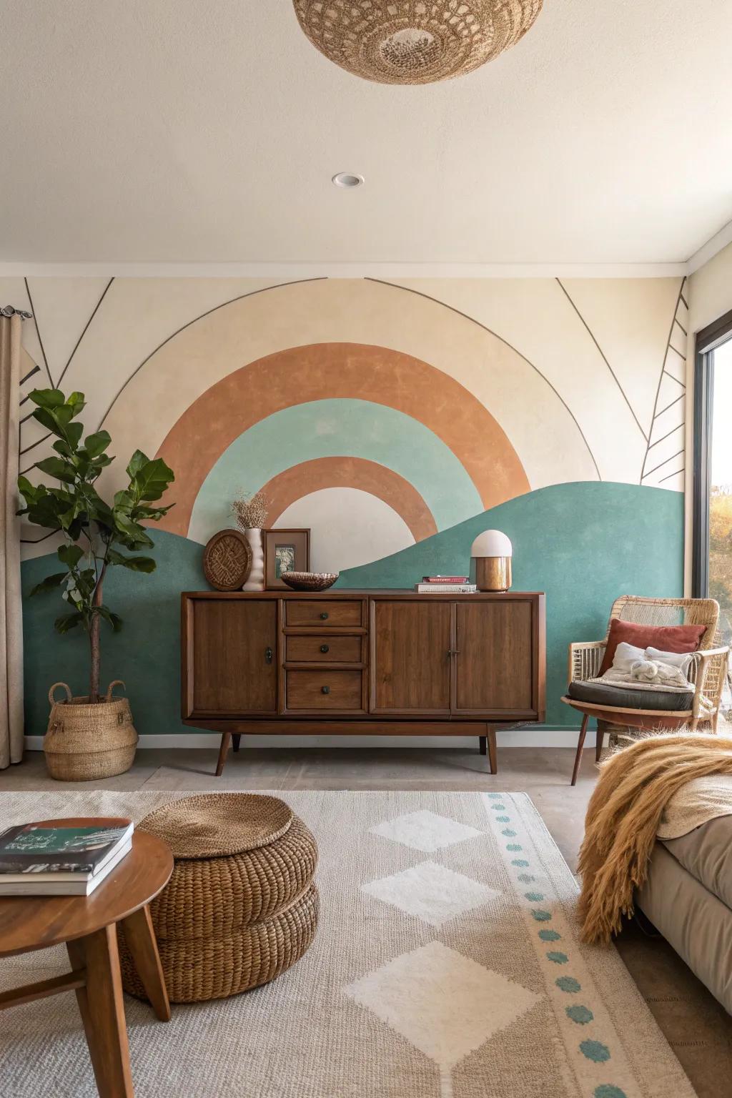 Express your style with a minimalist mural that speaks volumes. #MuralArt #PersonalizeYourSpace