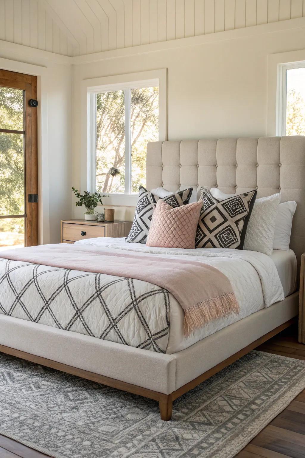 Geometric patterns add a modern edge to minimalist decor, creating a structured feel.