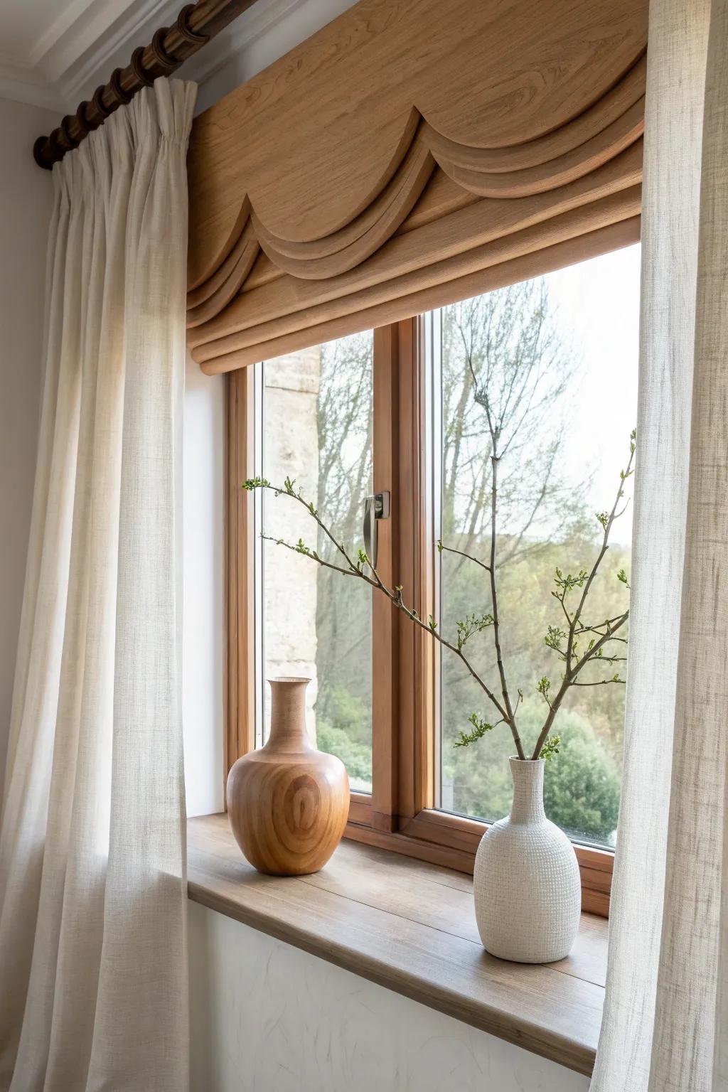Unique shapes in wood valances offer a playful twist to traditional designs. #UniqueShapes #PlayfulDesign