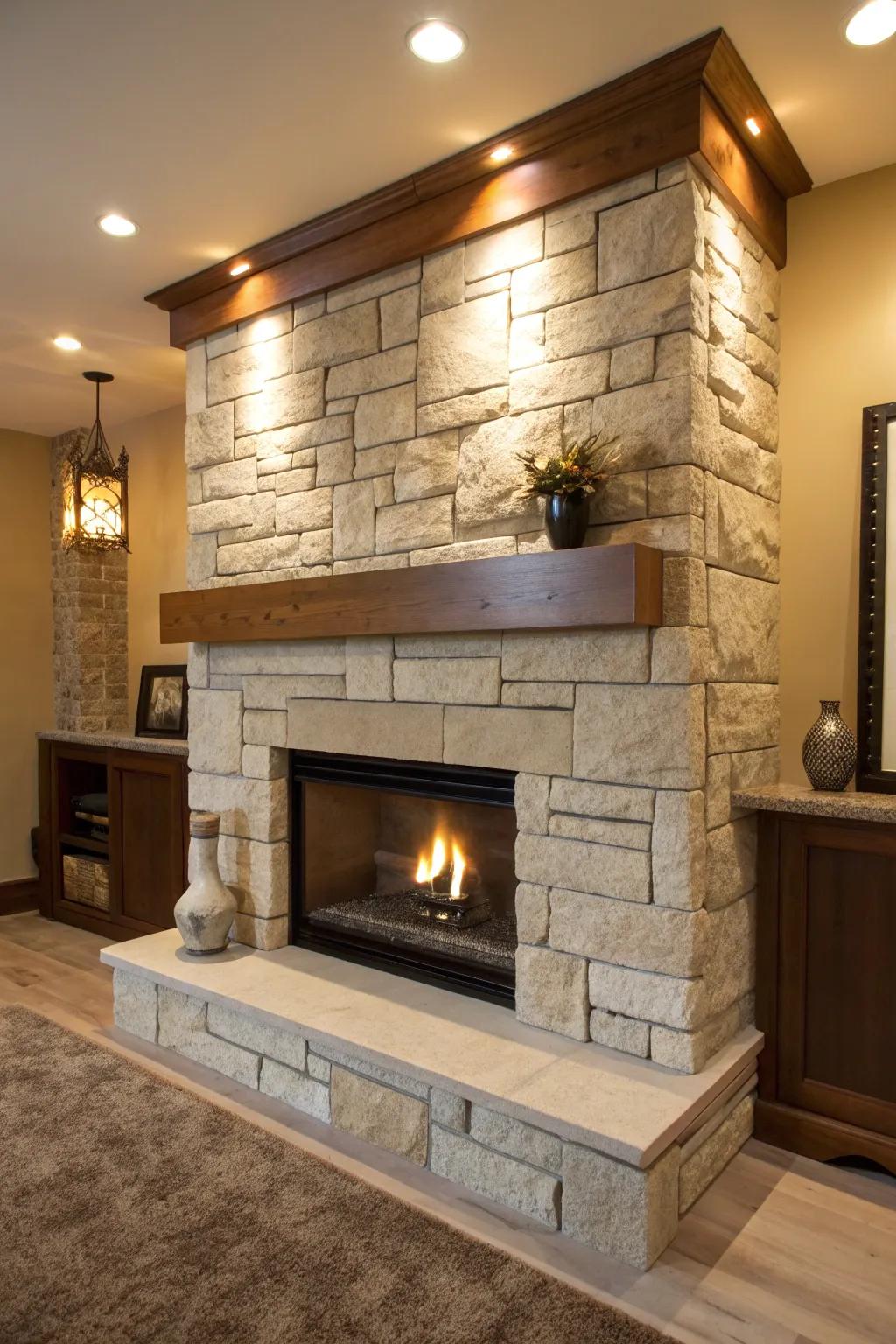 Stone slab mantels make a bold, modern statement. #StoneSlabs #ContemporaryDesign