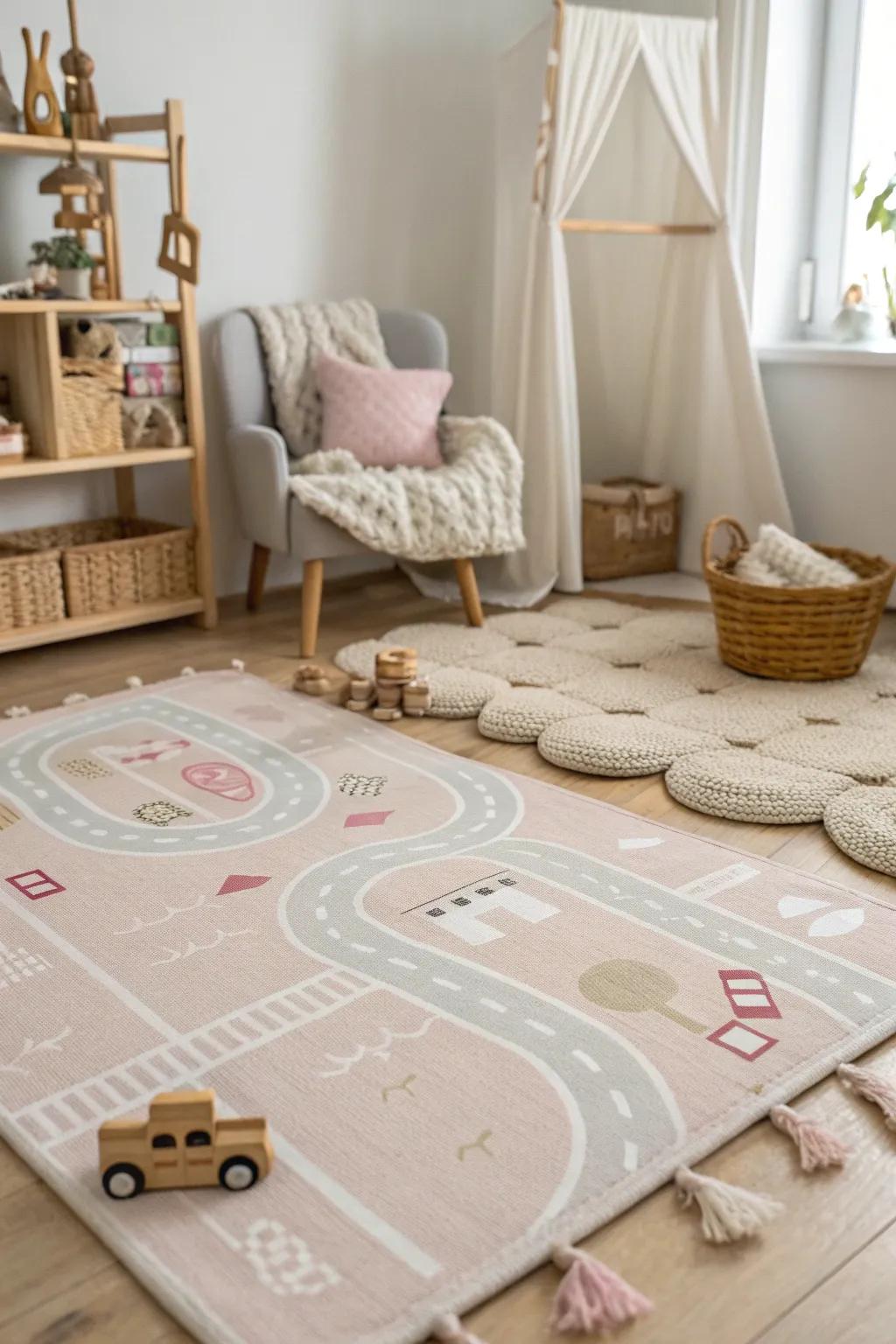 Turn your nursery into an adventure zone with interactive play rugs that spark imagination. 🚀🛤️ #KidsPlay #NurseryFun
