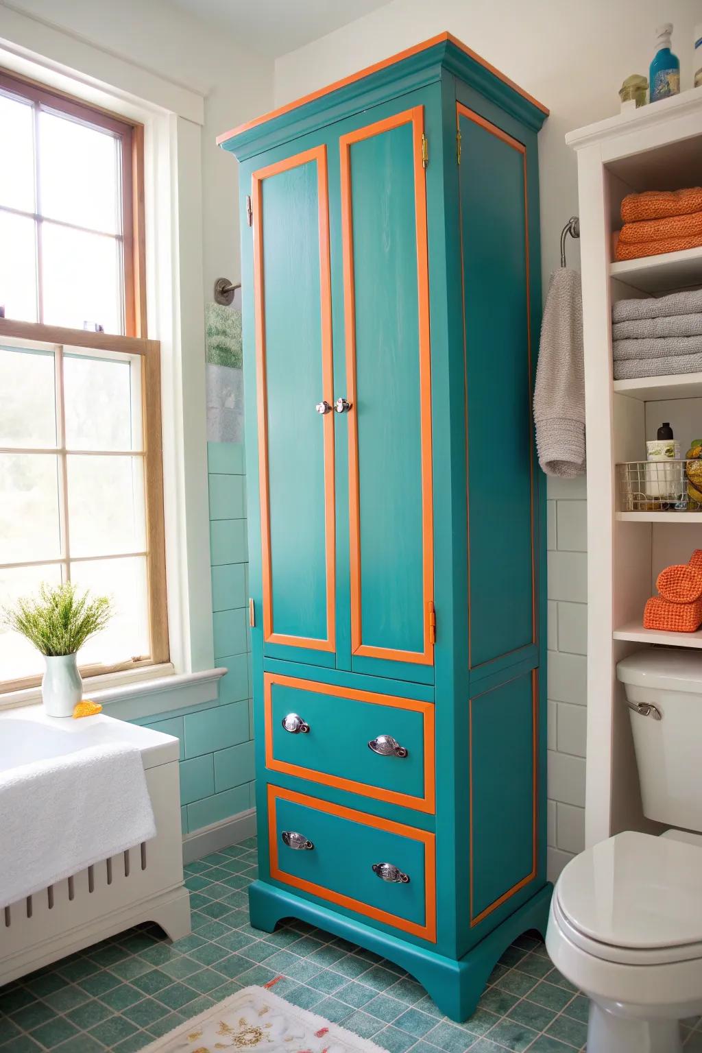 Maximize your vertical space with tall cabinets that offer plenty of storage. #VerticalStorage #BathroomSolutions