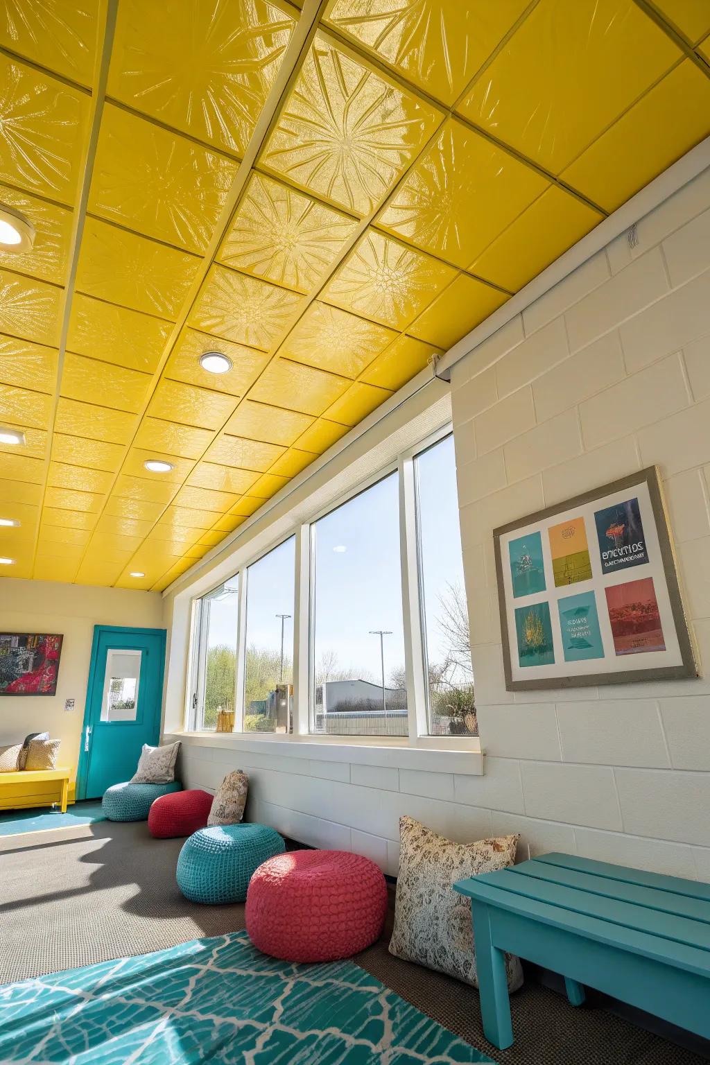Let the sunshine in with a yellow ceiling, infusing your space with warmth and positivity. 🌞 #SunnySpaces #ColorfulHomes