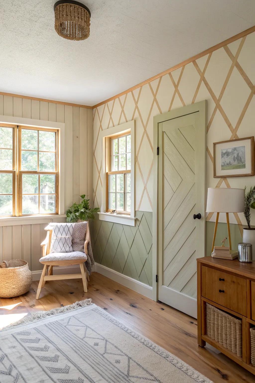 Geometric patterns add an artistic and modern touch to walls.