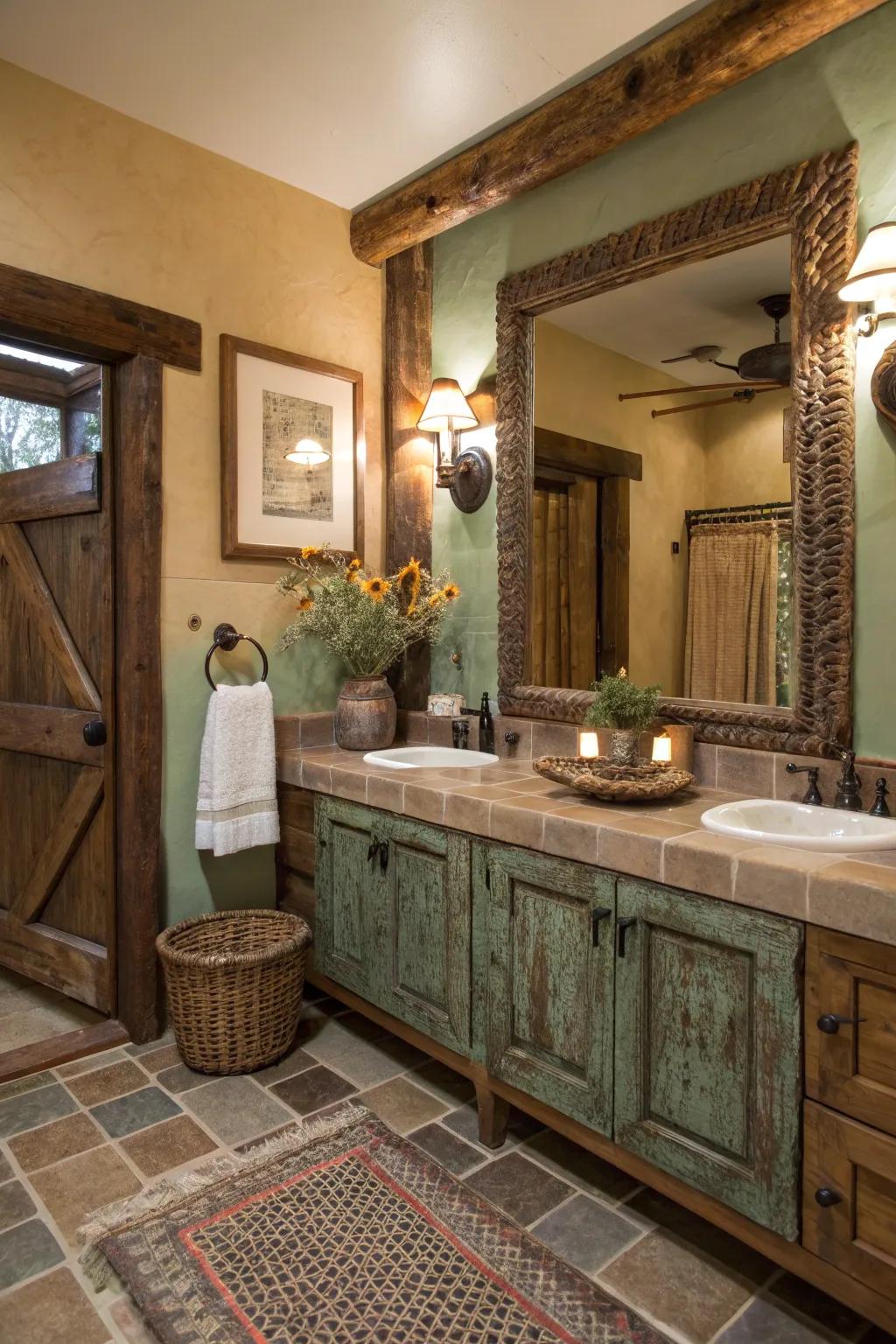 Rustic mirrors add depth and character to your bathroom walls. 🪞 #MirrorMagic #RusticCharm