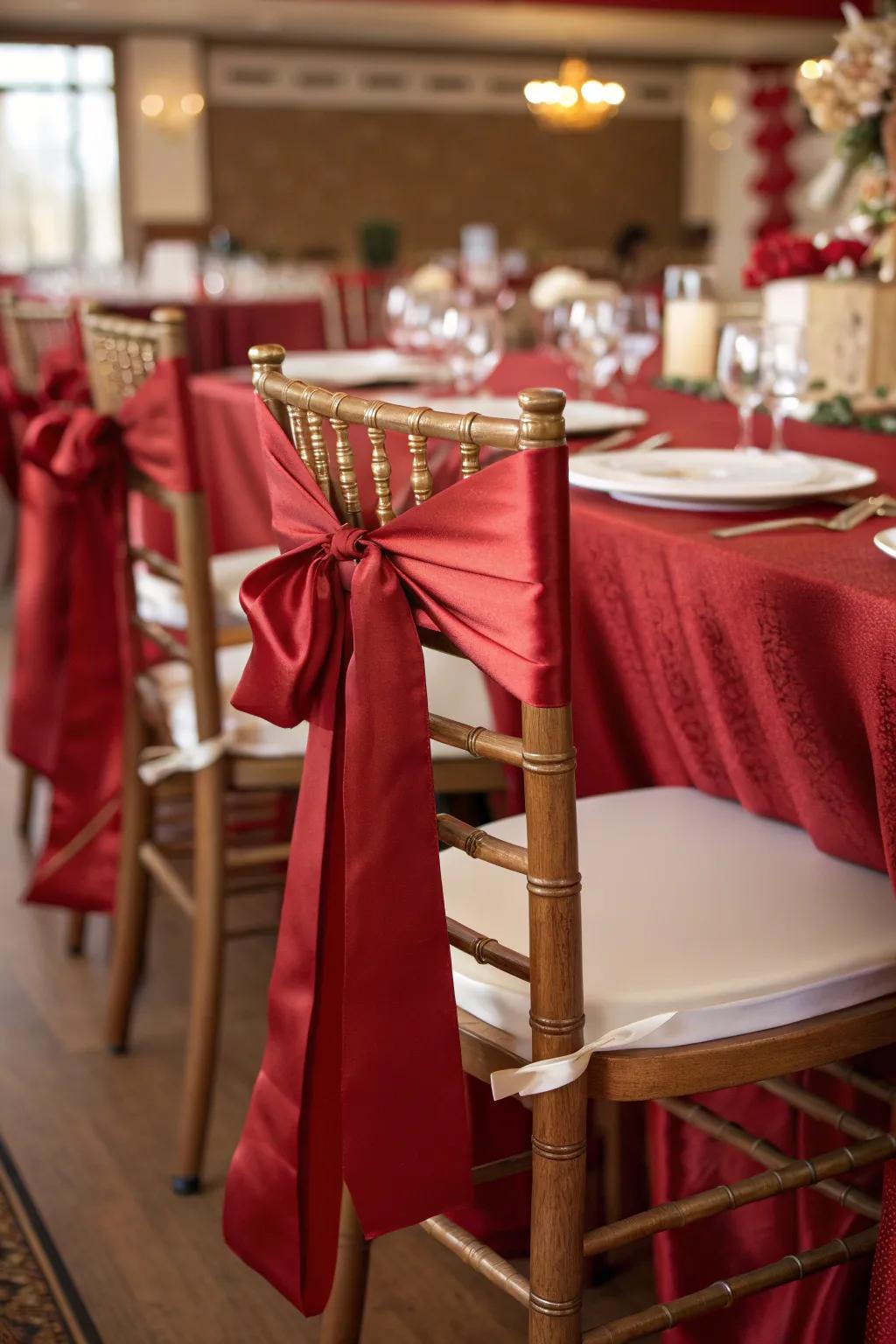 Red ribbons add a delicate and elegant touch to your dining space. #RibbonDecor #ElegantDining 🎀