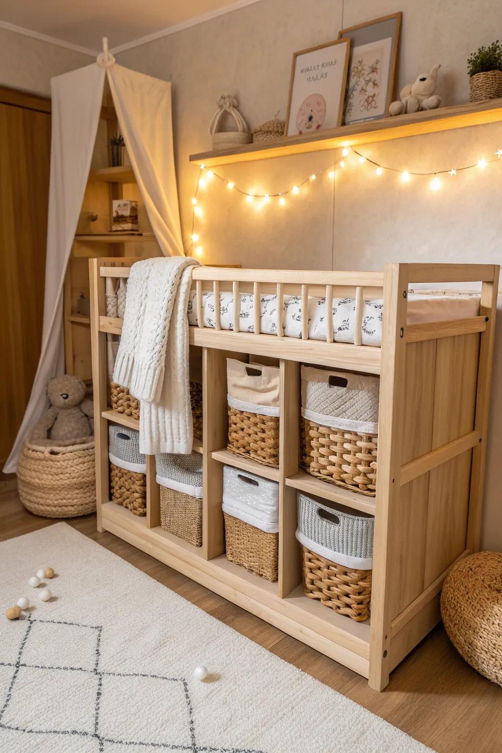 Maximize storage by utilizing the space beneath your crib. 🧸 #StorageSolutions #RVHacks #OrganizedHome