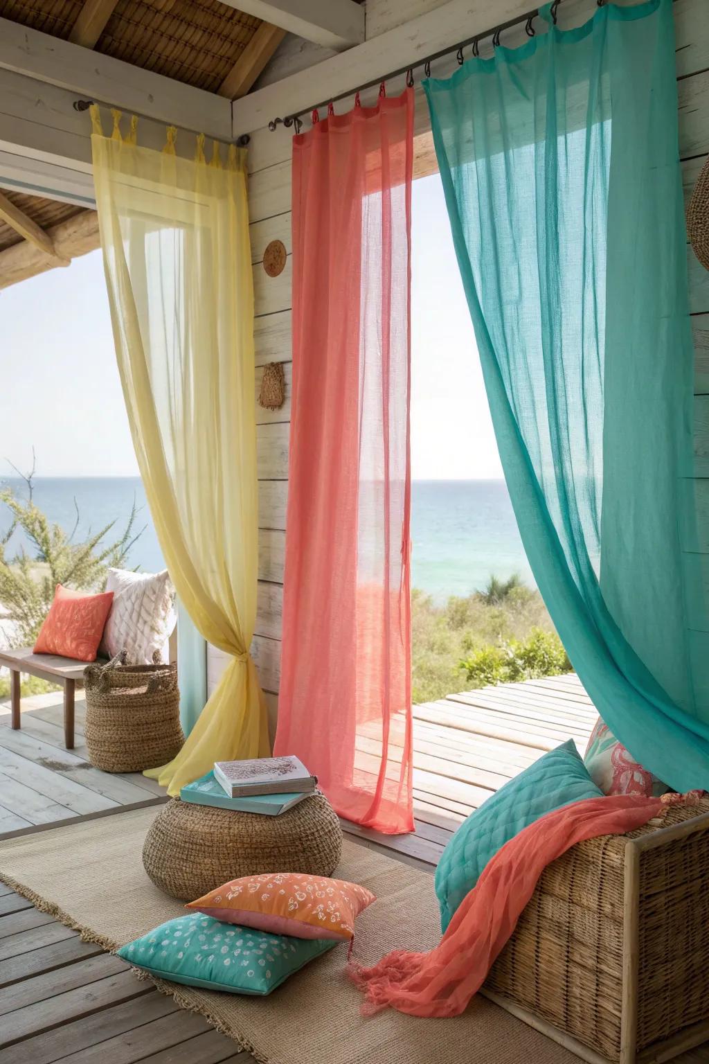 Create a laid-back coastal vibe with sheer curtains that evoke the feeling of a gentle sea breeze.
