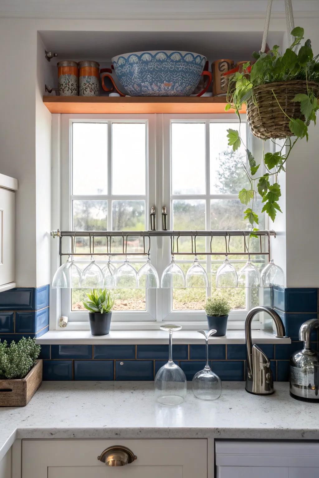 Elevate your kitchen chic with wine glass storage that blends style and practicality.