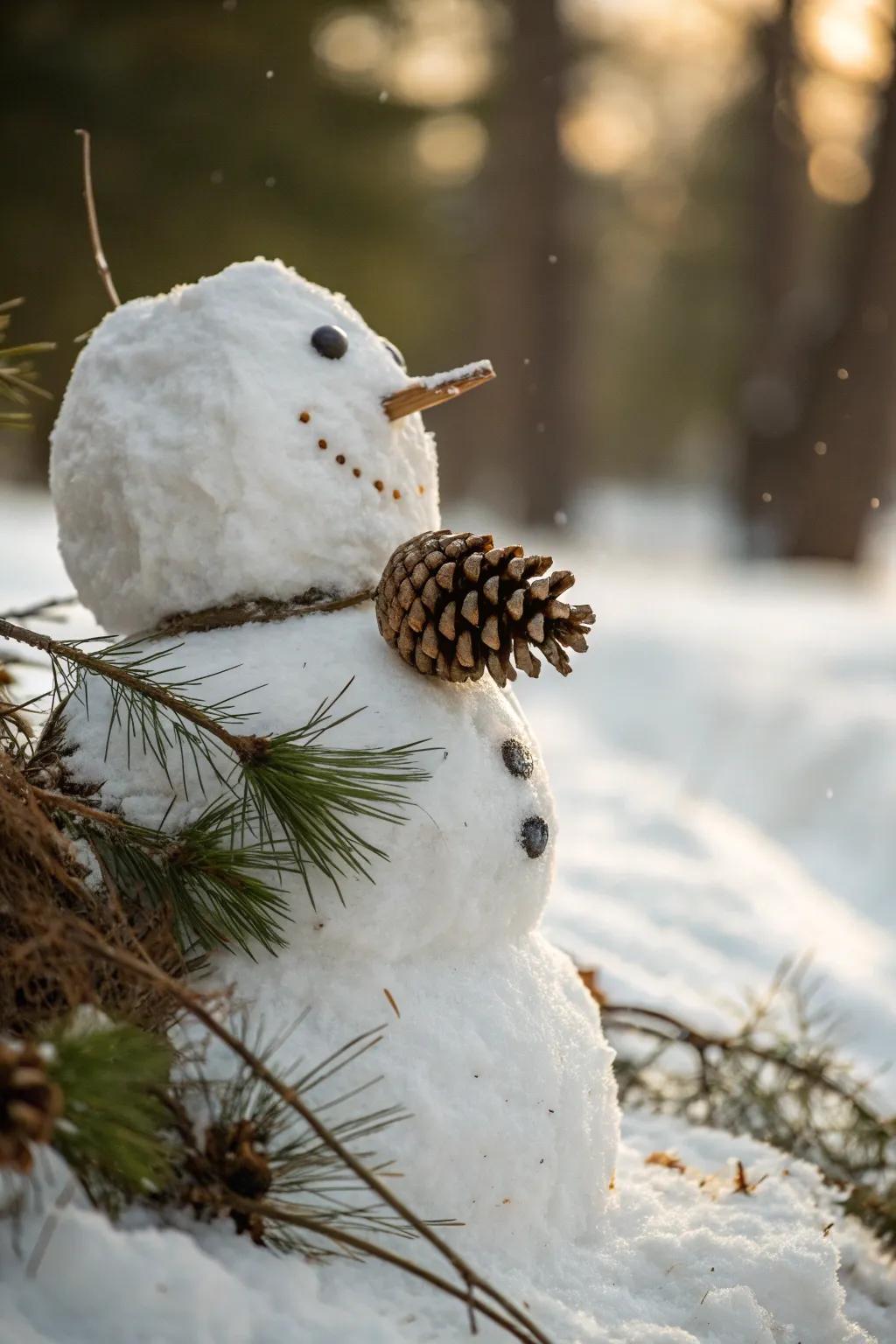 Pinecones offer a textural, rustic touch for your snowman's face. 🌲