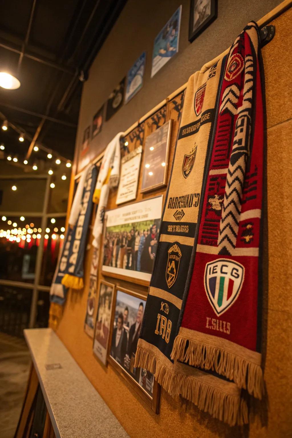 Create a dynamic cork board collage with your scarves for an ever-evolving display. 🖼️ #CreativeDisplay #SoccerLove #DecorIdeas