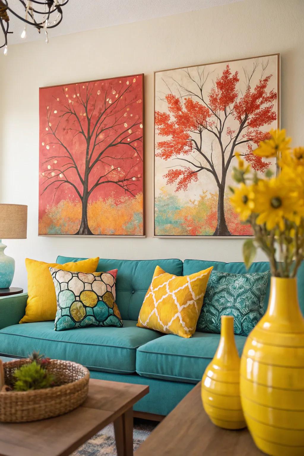 Celebrate each season with split paintings that keep your decor fresh. 🍂 #SeasonalDecor #HomeRefresh