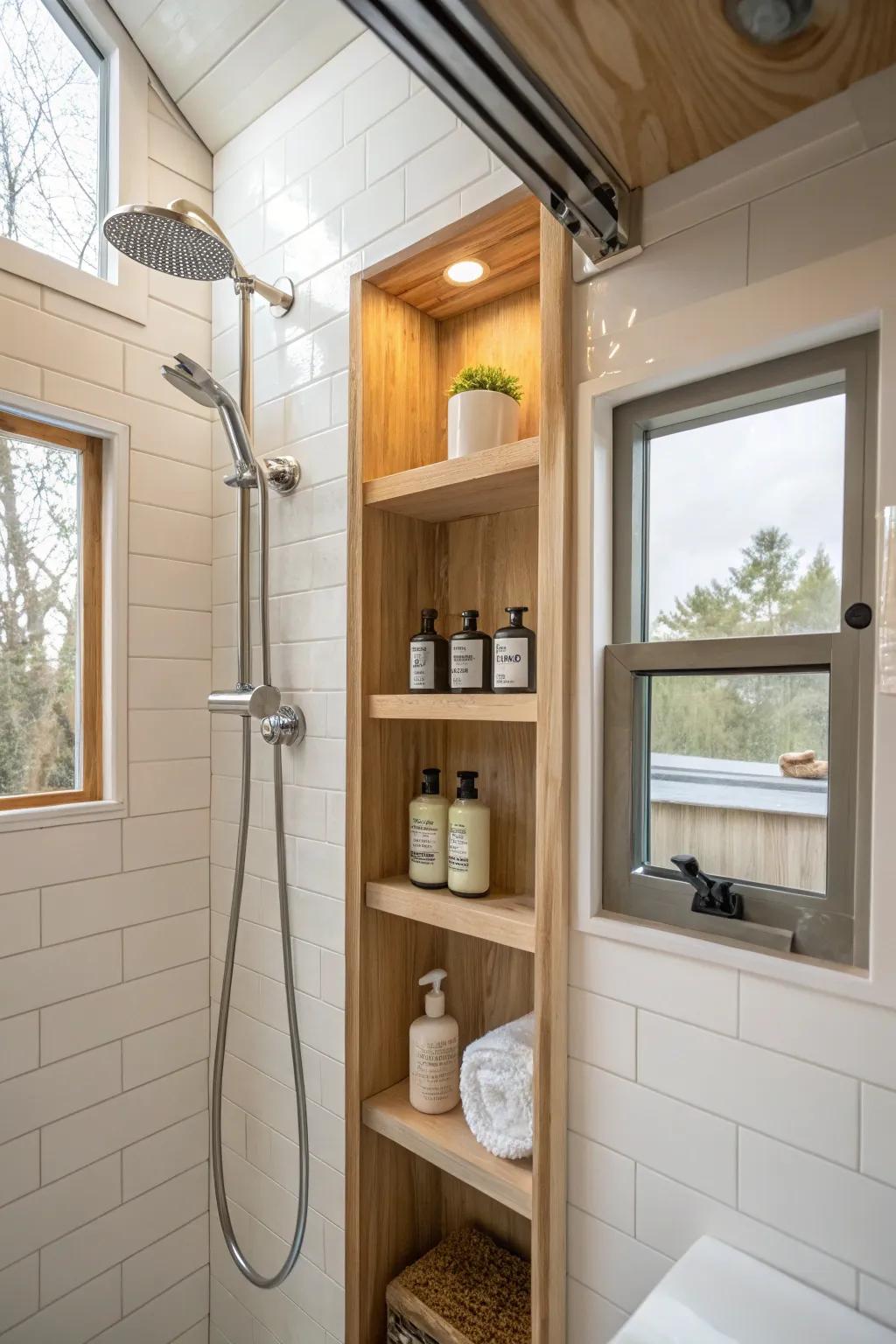 Keep your shower sleek and organized with hidden storage solutions that blend form and function. 🧼 #OrganizedLiving #SmartDesign