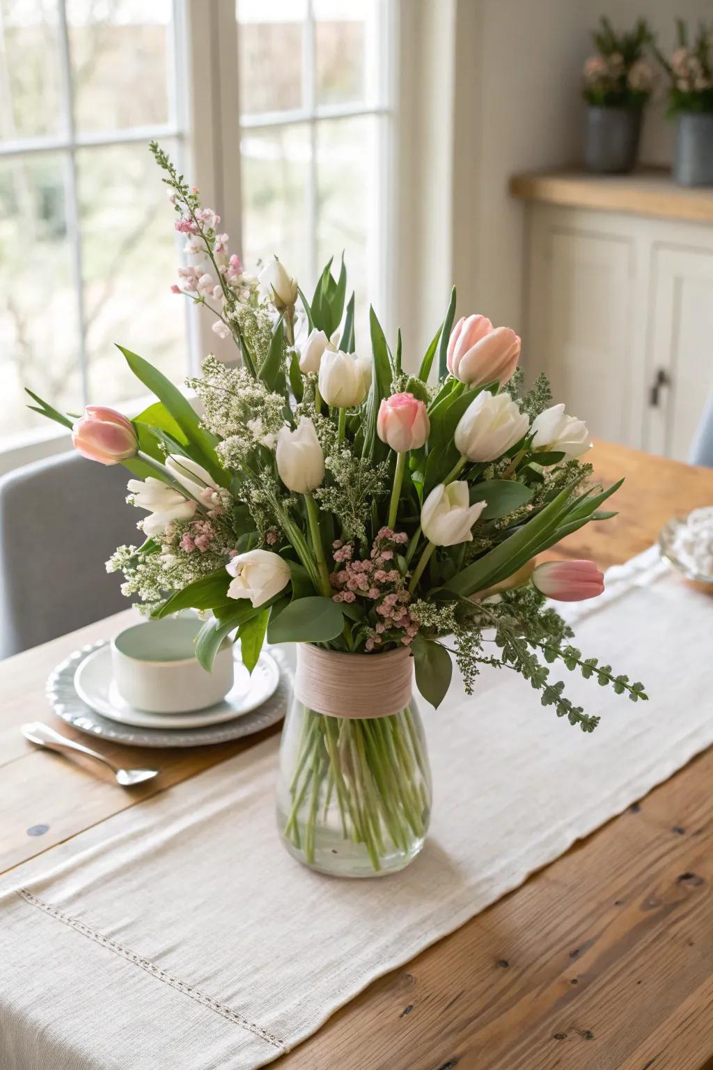 Mix and match florals for a centerpiece full of texture and life. #FloralArrangement #DecorInspiration 🌸